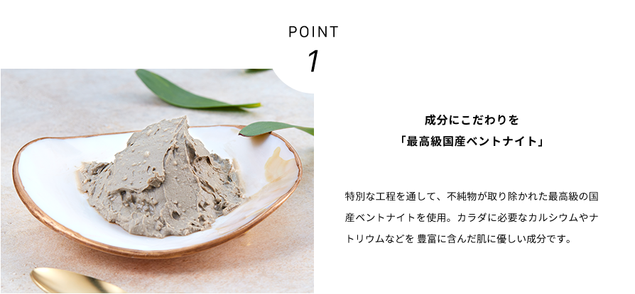 POINT1 成分にこだわりを「最高級国産ベントナイト」